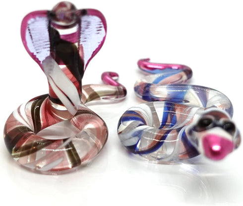 2 Red White Snake/Cobra Miniature Figurines Animals Hand Blown Glass Art Collectible Gift Decorate...