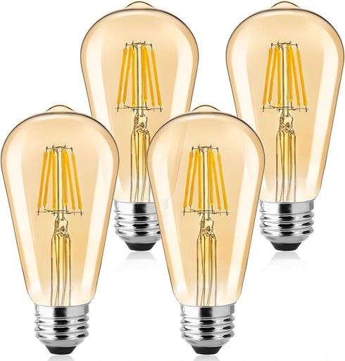 Brightown Led Edison Bulbs - 4 Packs E26 Dimmable 60 Watt Equivalent 6W LED Bulbs, 2700K Amber Bulbs Vintage Warm White Light Bulbs, 470 Lumens...