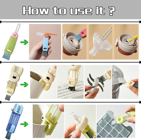 3-in-1 Cup Lid Cleaning Brush, Bottle Brush Set, Multi-purpose Gap Cleaning Brush, Kitchen Tool Cleaning Brush for Cup Lids, Milk Bottles, Molds(3...