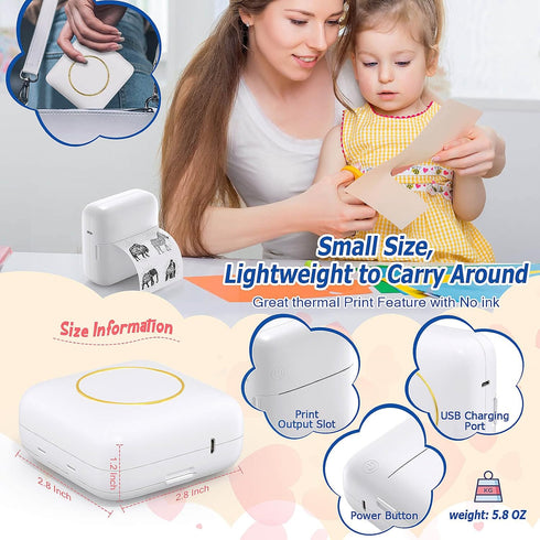 QYCHHJ Mini Printer Portable, Inkless Photo Printer Bluetooth Thermal Sticker Maker Machine with 10 Rolls Paper for Smartphone, iPhone Label Print...