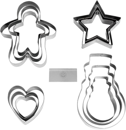 NewlineNY Cookie Molds Cutters Sets: Stainless Steel 13 Pieces Cookie Mold Biscuit Pastry Cutter Set, Man, Star, Heart, Snowman & a Cutter Blade...
