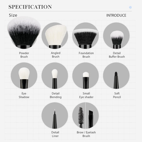 Jessup Makeup Brush Set 10pcs Black Make up Brushes Set Professional with Natural Synthetic Hair for Foundation Blending Blush Concealer Eyeshadow...