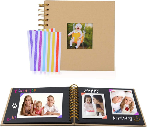 Scrapbook Photo Album Black Paper Pages DIY Album Wedding Anniversary Baby Family Memory Scrapbook Brown with 2pcs Stickers...