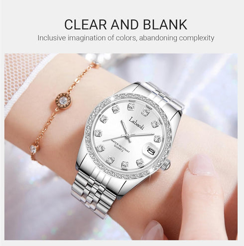 Metal Bracelet Strap Waterproof Watches for Women Quartz, Calendar Women's Watches Chronograph Women's Wrist Watches (Silver+Silver)...