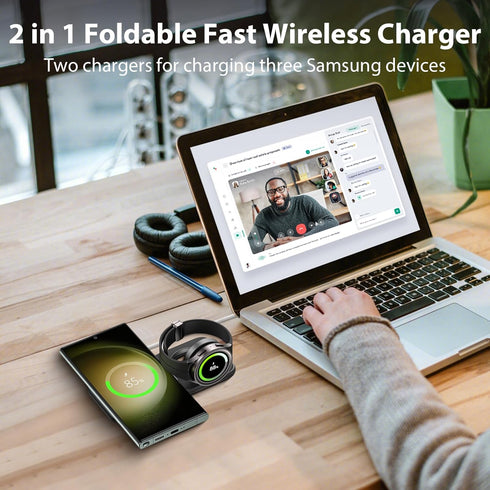 Aluminum Alloy Wireless Charger for Samsung, Foldable 2 in 1 Travel Wireless Charging Station Compatible with Samsung Galaxy S24 S23 Ultra Z Flip ...