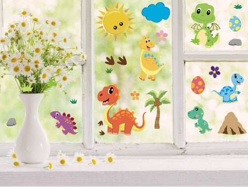CCINEE 85 PCS Dinosaur Window Cling Decals for Kids,Assorted Cute Dinosaur Foot Print Eggs Window Sticker Decorations for Kids Toddlers...