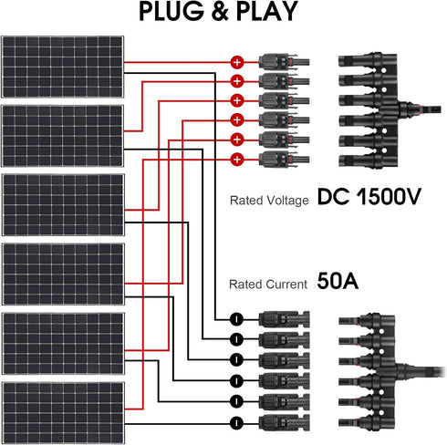 6 to 1 T Branch Connector Solar Panel Connectors Cable Splitter Coupler 1 Male to 6 Female and 1 Female to 6 Male, Solar cable connectors for resi...
