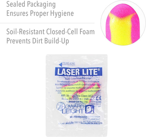 Howard Leight by Honeywell - R-01204 Laser Lite High Visibility Disposable Foam Earplugs, Pack of 1 (50 Pairs),Yellow...