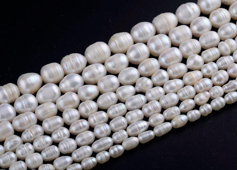 Pearls Beads for Jewelry Making 100pcs 8-9mm Natural Genuine Real Freshwater Cultured Pearl White Rice Oval Loose Gemstone Bead Holes 0.7mm DIY Cr...