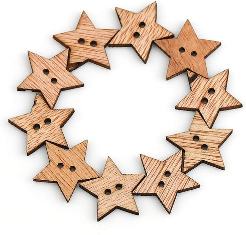 KARMELLING 100PC Wooden Star Sewing 2 Holes Buttons 19mm(6/8 inches ) x 18mm(6/8 inches )...