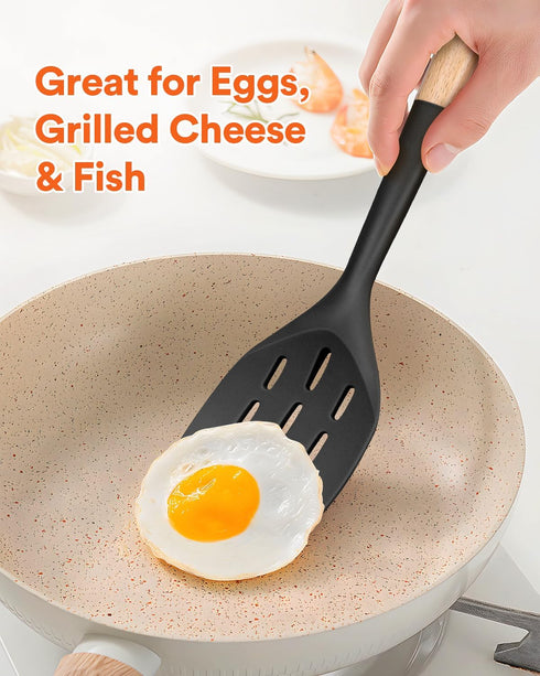 Nonstick Silicone Spatula, Non Scratch Flexible Edge for Pans, Slip Resistant comfortable Wooden Handle, Heat Resistant BPA-Free Kitchen Spatulas ...