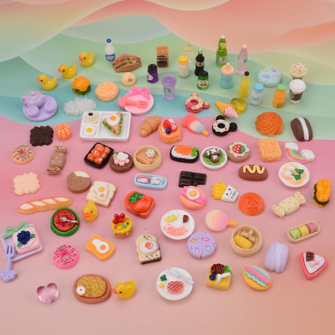 100Pcs Miniature Food with Storage Box Mini Food Miniature Doll House Accessories Small Resin Doll Food Dollhouse Food Set for Pretend Play Kitche...