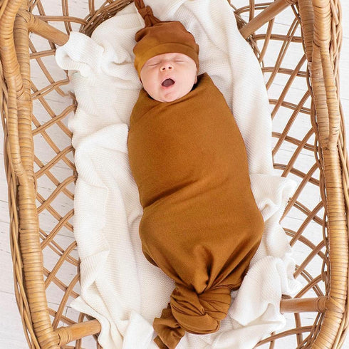 iEvolve Cotton Knitted Baby Swaddle Blanket with Hat Headband Set Newborn Swaddle Wrap Receiving Blankets for Baby Girl Boy 45" x 45"(OliverGreen)...