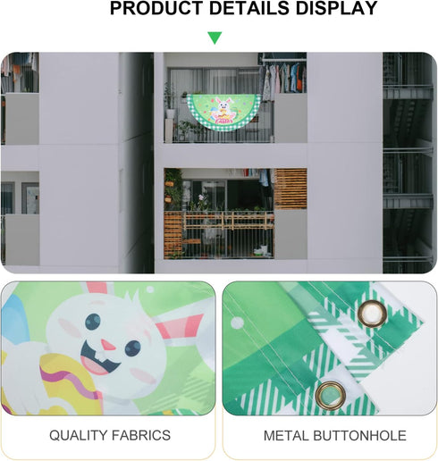 PRETYZOOM 2 Pcs Easter Fan Flags Half Fan Banner Decoration Happy Easter Cartoon Rabbit Eggs Semi-Circular Flags Decorations Bunting for Outdoor F...