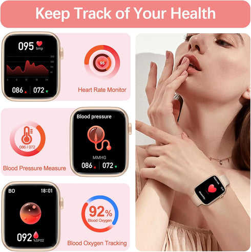 Smart Watch(Answer/Make Call), 1.85" Smartwatch for Women, Fitness Activity Tracker with Heart Rate Blood Oxygen Sleep Monitor Step Calorie Counte...