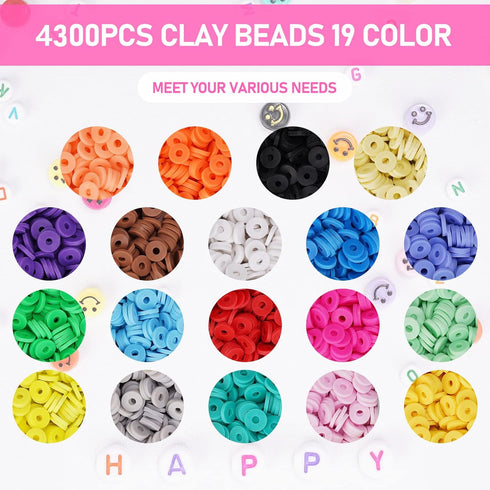 LZOUOWO 5300 Clay Beads Bracelet Making Aesthetic Kit, Polymer Heishi Preppy Letter Beads for Friendship Bracelet, Pearl Disc Beads Charms for Jew...