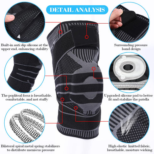 Knee Brace, Professional Knee Compression Sleeve with Patella Gel Pad & Side Stabilizers, Improved Circulation Compression, Knee Support for Knee ...