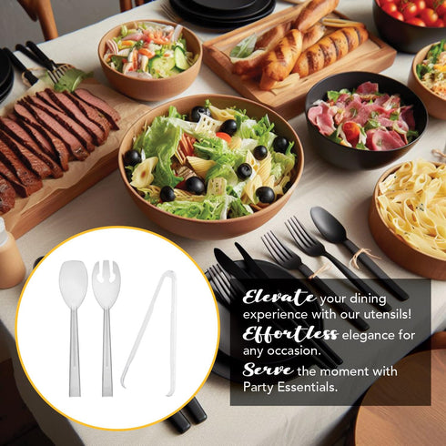 Party Essentials Plastic Party Buffet Serving Utensils Kit, Spoons/Forks/Tong, 20-Piece, Clear...