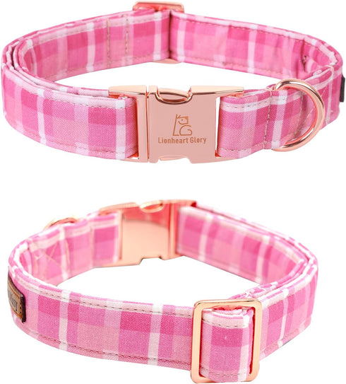 Lionheart glory Valentine's Day Collar, Pink Plaid Dog Collar for Medium Cute Dog Collars Spring Female Pet Gift Adjustable Heavy-Duty Dog Collar ...