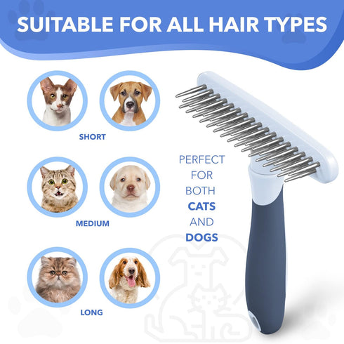 Dog rake deshedding dematting Brush Comb - Undercoat rake for Dogs, Cats, matted, Short,Long Hair Coats - Brush for Shedding, Double Row Stainless...