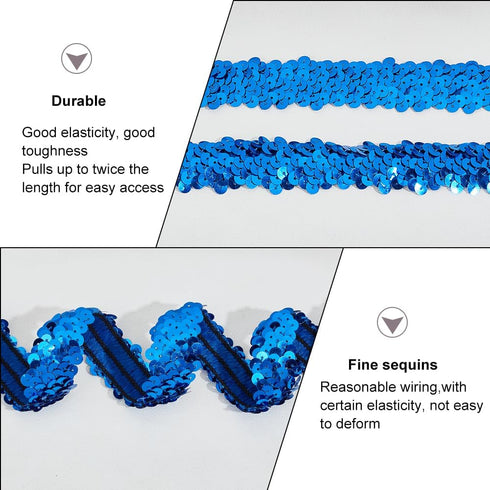 OLYCRAFT 11 Yards Elastic Sequin Trim Metallic Blue Stretch Fabric 1 Inch Wide 3 Row Sequin Trim Fabric Paillette Ribbon Trims for Dress Embellish...