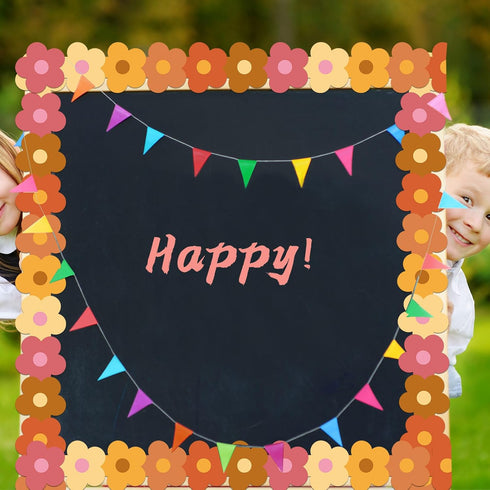 99ft Groovy Retro Hippie Flower Bulletin Board Borders Boho Orange Pink Flower Die-Cut Bulletin Board Flower Shape Rolled Trim for School Wall Cla...