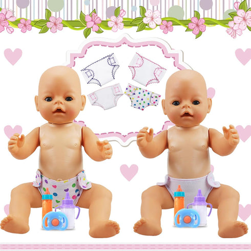 4Pcs Doll Diapers Doll Underwear for 14-18 Inch Baby Dolls Reusable Diapers Set with 3 Pcs Doll Feeding (Milk & Juice Bottles Toy Pacifier)...