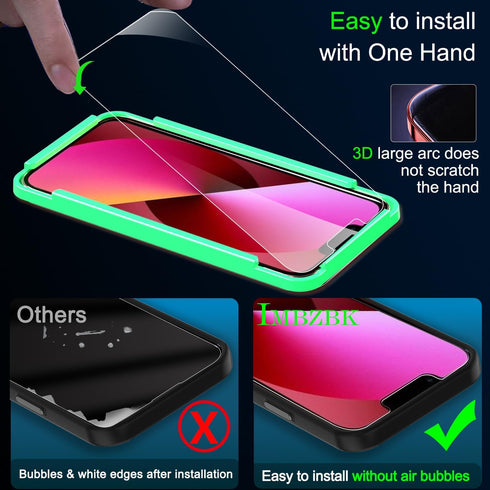 IMBZBK 3 Pack Screen Protector for iPhone 13 Tempered Glass with 3 Pack Camera Lens Protector, Accessories 9H Anti Scratch for Apple 13, 2.5D Curv...