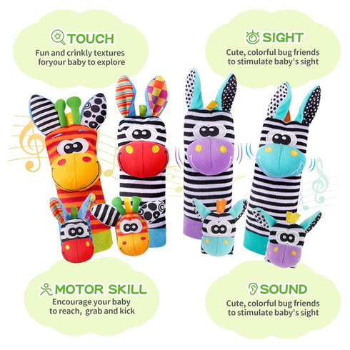 Baby Wrist Rattles Foot Finder Socks Set, Wrist rattle Arm Hand and Rattle Leg Ankle Socks, Newborn Soft Sensory Toys, Baby Socks Infant Wrist Rat...