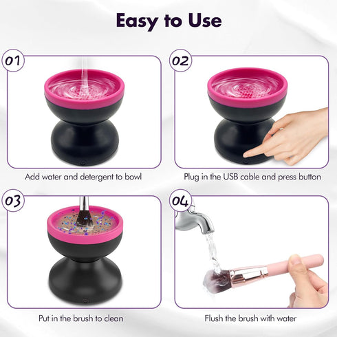 Reiyu Makeup Brush Cleaner Machine, Efficient Electric Makeup Brush Cleaner, Automatic Spinning Make Up Brush Cleaner Fit for All Size Cosmetic Br...