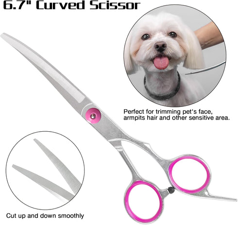 Premium Dog Grooming Scissors with Safety Round Tips, 5 in 1 Dog Grooming Scissors Kit, 4CR Stainless Steel Premium Pet Grooming Shears for Dog, S...