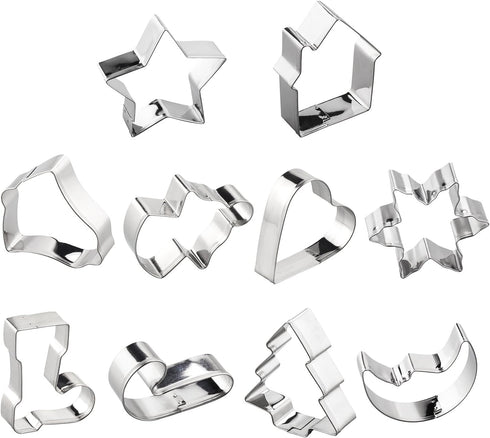 Christmas Cookie Cutters Set - Holiday Mini Cookie Cutter set of 10, Include: Gingerbread House, Snowflake, Christmas Tree, Gingerbread girl, Hear...