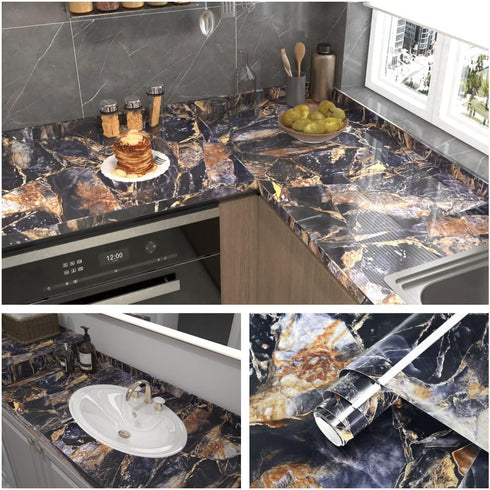 XRUIBZI Blue Marble Wallpaper 15.7'' x 78.7'' Marble Contact Paper Peel and Stick Wallpaper Vinyl Film Wallcovering Waterproof Self Adhesive Remov...