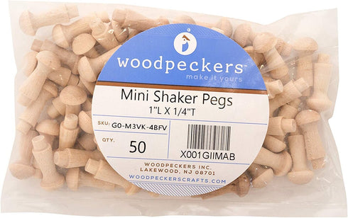 Mini Wooden Shaker Pegs 1-inch w/ 3/16-inch Tenon, Pack of 50 DIY Wooden Wall Hooks, Wood Hooks for Hanging Jewelry, by Woodpeckers...