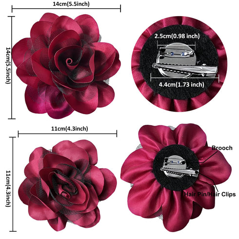 Women's Brooches 4pcs Rose Flower Hair Clip Flamenco Dancer Pin up Mexican Hair Flowers Clips Hairpin Brooch Tea Party Hats Headpieces (burgundy)...