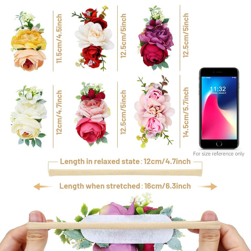 Cinaci 6 Pack Delicate Rose Flower Nylon Headbands Floral Bows Headband Super Stretchy Hair Bands Fancy Headpieces Tiara Crown Accessories Bulk fo...