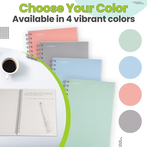 TWONE Spiral Notebook, 7"x10", 140 Ruled Pages, Waterproof Frosted PP Cover, Blue, Ideal for School, Office, and Personal Use...