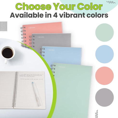 TWONE Small Spiral Notebook, 5.5"x8.25", 160 Ruled Pages, Waterproof Frosted PP Cover, Blue, Ideal for School, Office, and Personal Use...