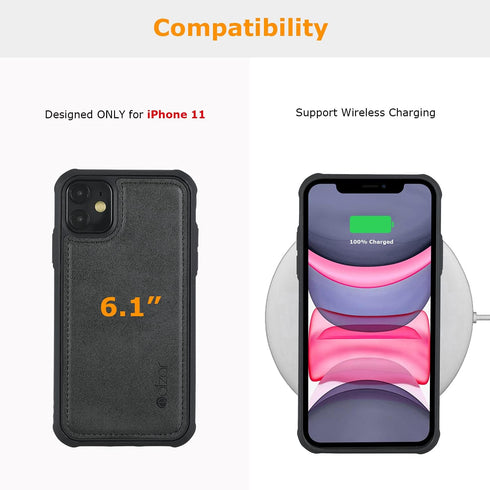 molzar MAG Series for iPhone 11 Case, Built-in Metal Plate for Magnetic Mount, Works with Qi-Certified Chargers, Compatible with iPhone 11, Black...
