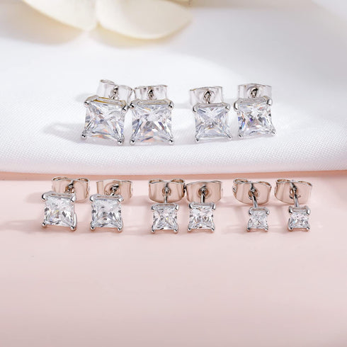 GEMSME 18K Gold Plated Princess Cut Clear Cubic Zirconia Stud Earrings Pack of 5 (white gold)...
