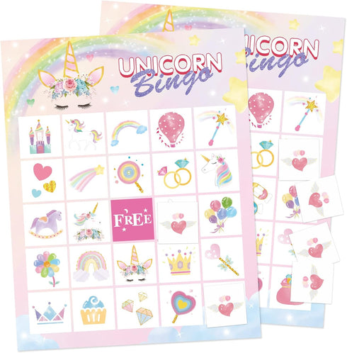 WERNNSAI Unicorn Party Games Unicorn Bingo Cards for 24 Players- Rainbow Birthday Party Game for Girls Kids Adults Board Game Classroom Family Act...
