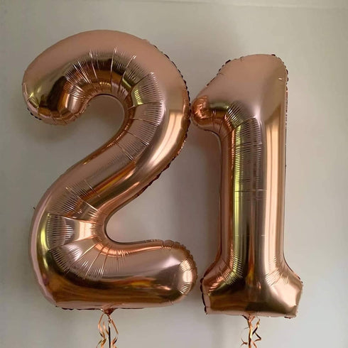 40 Inch Rose Gold 21 Number Balloons Giant Jumbo Huge 12 or 21 Foil Mylar Helium Number Digital Balloons Rose Gold Birthday Mylar Digital Balloons...