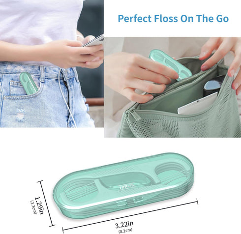 Dental Flossers 2Pcs Green Mini Portable Case,Refillable Toothpicks Dispenser,Storage 10 Count Floss Picks Organizer,Perfect for Your Purse Or Gym...