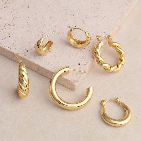 Gold Hoop Earrings Set 14k Real Gold Plated Huggie Earrings Hypoallergenic Chunky Twisted Thick Jewelry for Multiple Piercing Christmas Gift for W...