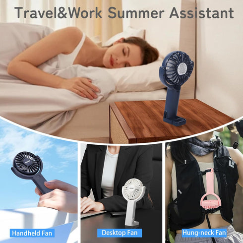Mini Handheld Fan 2 Pack, Rechargeable Portable Hand Held Fan,5 Speed with Base Small Desk Fan,180° Rotatable Fan for Travel/Games/Season/Outdoor/...