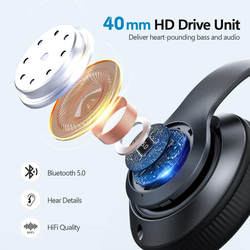 Bluetooth Headphones Over Ear, 60 Hours Playtime Foldable Headphones Wireless Bluetooth Hi-Fi Stereo Deep Bass with 6 EQ Modes, Adjustable Lightwe...