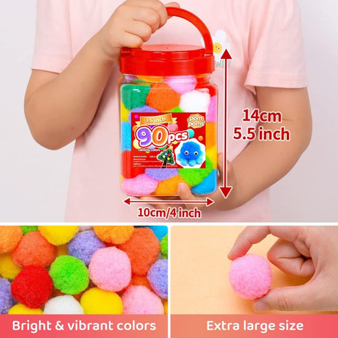 Iooleem Large Pom Poms, 1.5 inch(4cm), 90pcs White Pom Poms, Large Size, Pom Poms for Arts and Crafts, Pom Pom Balls, Craft Supplies....