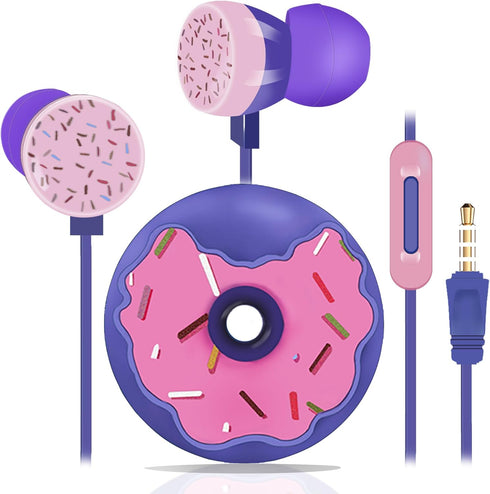 Donut Kids Earbuds, Earbuds for Kid Size Wired Earphones & in-Ear Headphones with Microphone and Lovely Earbuds Storage Case Gifts for School Girl...