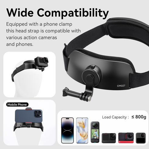 Head Strap Mount for Gopro iPhone - ULANZI CM27 2 in 1 POV Sets Support Vertical Shots Vlog Video Accessories for Gopro Hero 12 11 10 9 8 7 Black/...