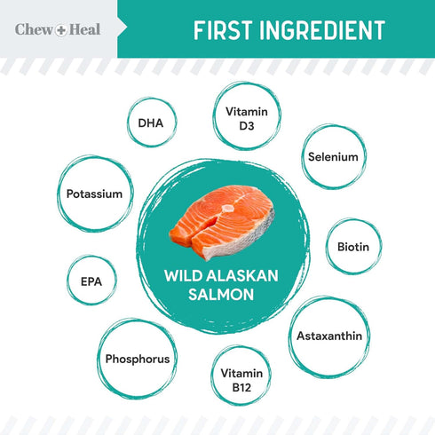 Chew + Heal Labs Probiotic Salmon Jerky Dog Treats - 5 oz of Salmon Jerky for Digestive Health - Made with Wild Alaskan Salmon, Apples, Pumpkin, P...